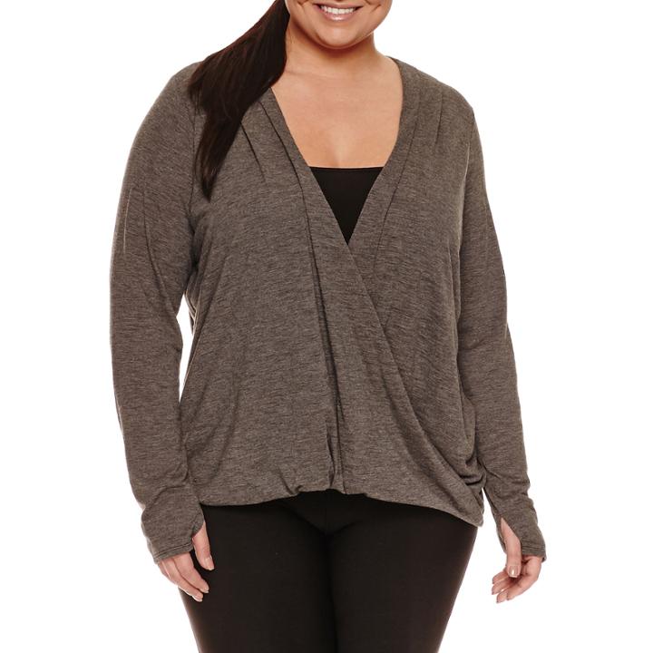 Xersion Long Sleeve Draped Neck T-shirt-plus