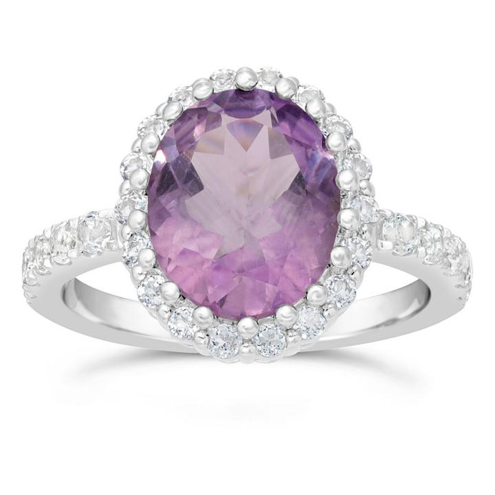 Womens Genuine Amethyst Purple 10k Gold Oval Bypass Ring