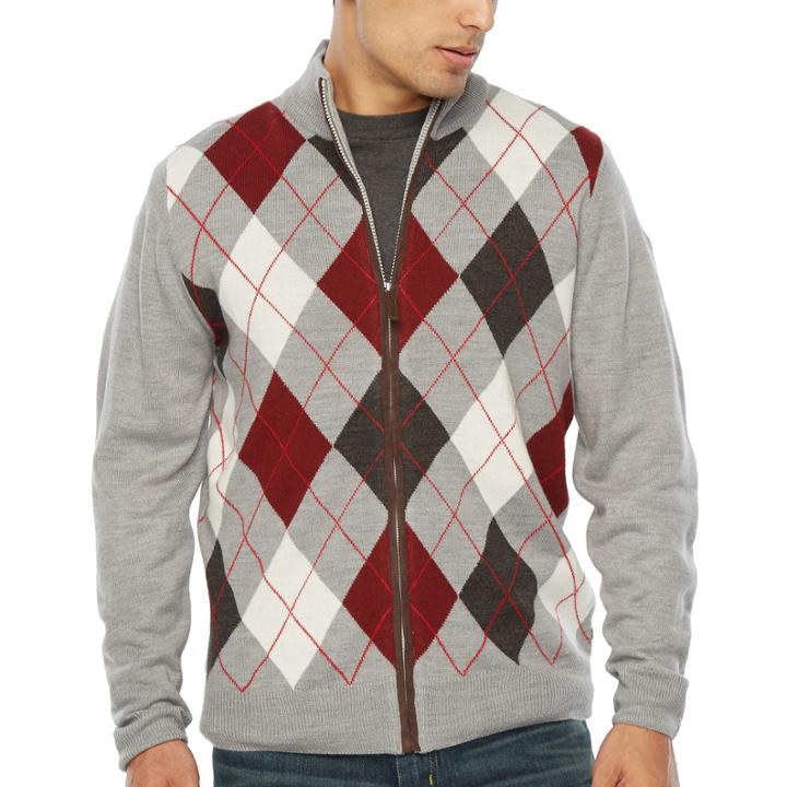 Argyleculture Mock Neck Long Sleeve Argyle Cardigan