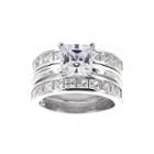 Diamonart Cubic Zirconia Sterling Silver Princess-cut Bridal Ring And Guard Set