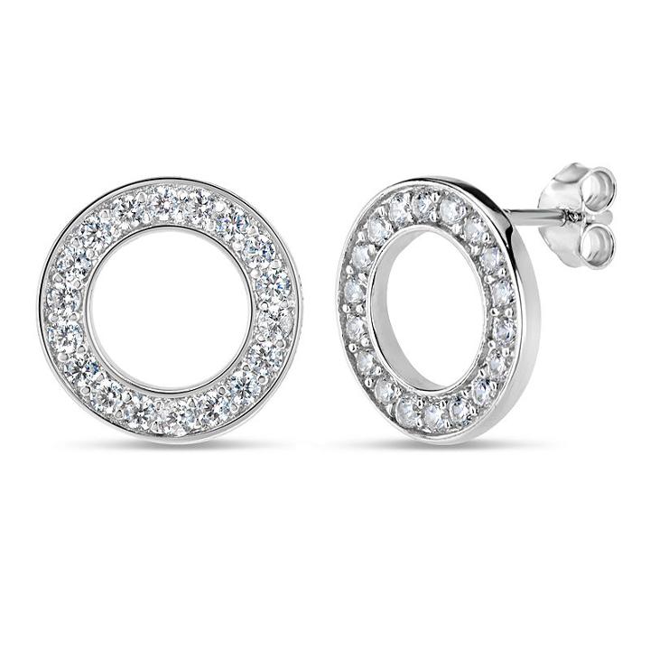 Diamonart Round White Cubic Zirconia Sterling Silver Stud Earrings