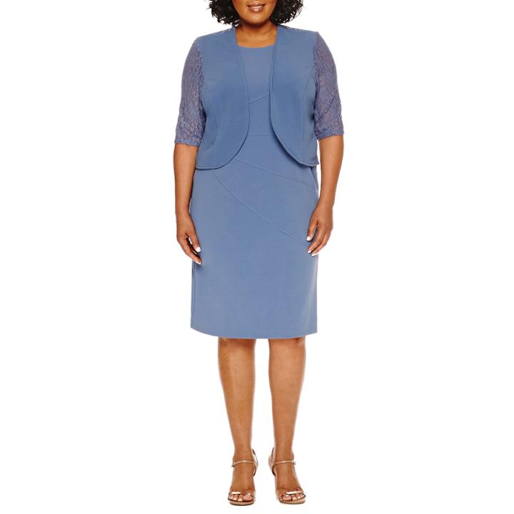 Maya Brooke 3/4 Sleeve Lace Jacket Dress-plus