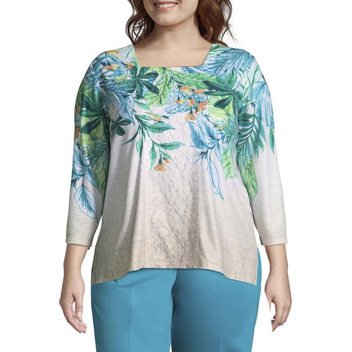 Alfred Dunner Scottsdale Tropical Leaves Tee - Plus