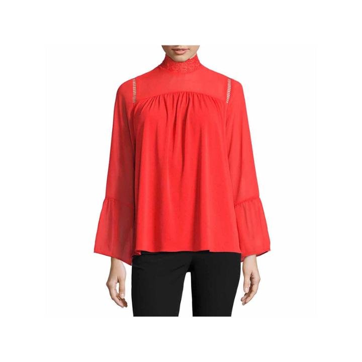 Worthington Long Sleeve Mock Neck T-shirt-womens Talls