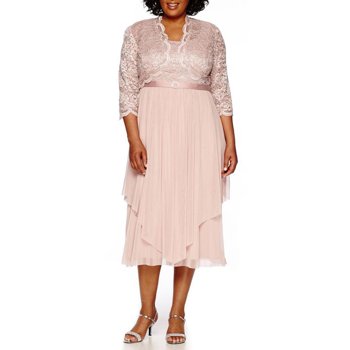 R & M Richards 3/4-sleeve Glitter Lace Jacket Dress