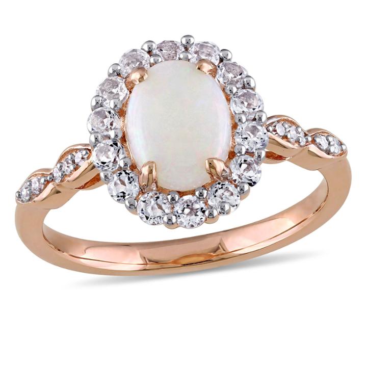 Womens Diamond Accent Genuine Pink Opal 14k Gold Cocktail Ring