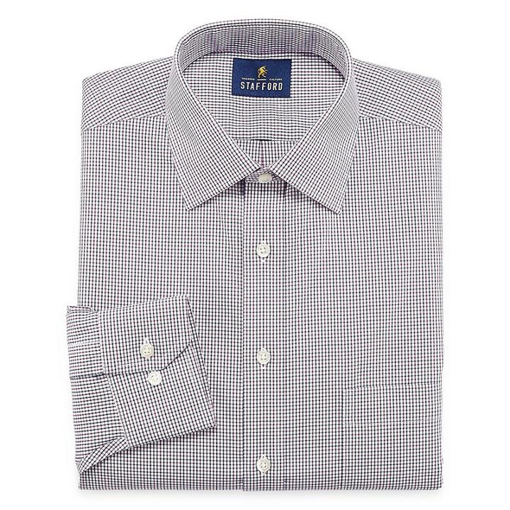 Stafford Executive Non-iron Cotton Pinpoint Oxford Big And Tall Long Sleeve Plaid Dress Shirt