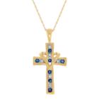 Womens Diamond Accent Genuine Blue Sapphire Cross Pendant Necklace
