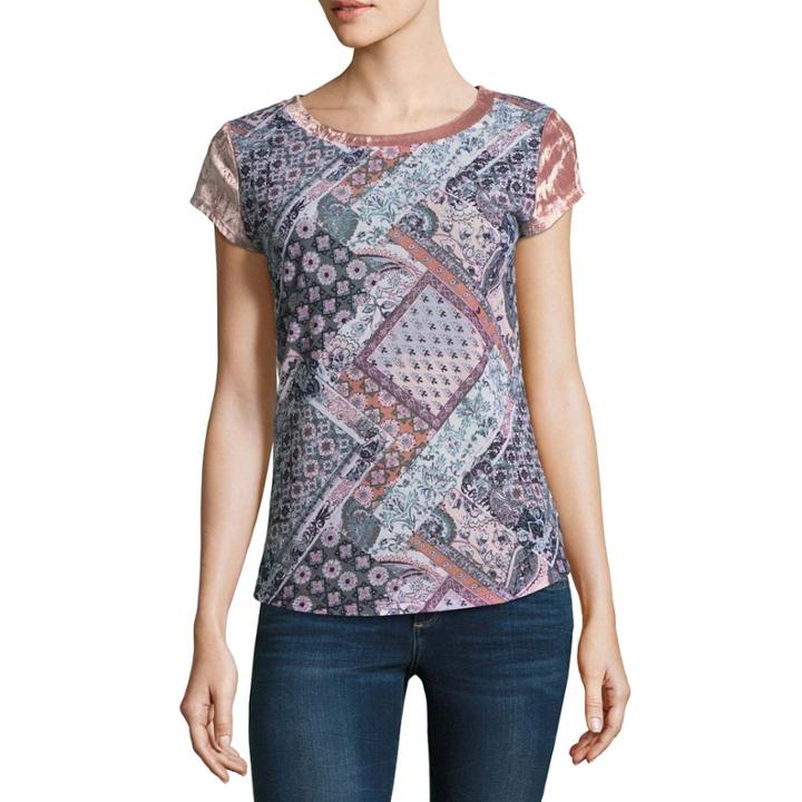 Wallflower Short Sleeve Crew Neck Floral T-shirt-womens Juniors