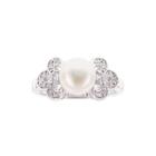 Diamonart Cultured Freshwater Pearl And Cubic Zirconia Sterling Silver Clover Ring