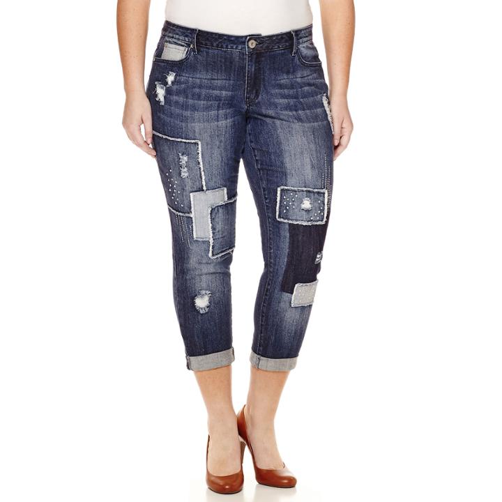 Love Indigo Patch Denim Boyfriend Jeans - Plus