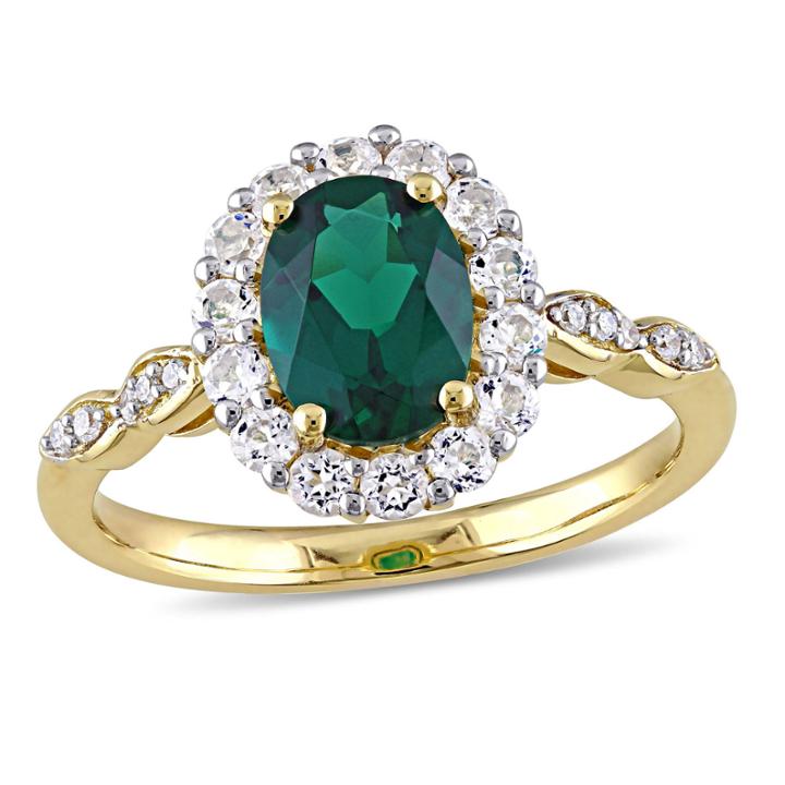 Womens Diamond Accent Green Emerald 14k Gold Cocktail Ring