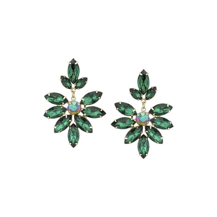 1928 Green Gold-tone Marquise Statement Earrings
