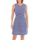 Trulli Sleeveless Textured Stripe Fit-and-flare Dress - Petite