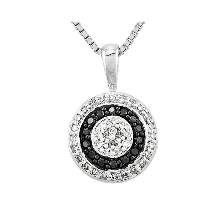 1/3 Ct. T.w. White And Color-enhanced Black Diamond Circle Pendant Necklace