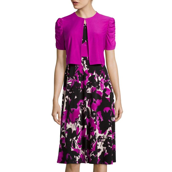 Danny & Nicole Short-sleeve Abstract Floral Bolero Jacket Dress