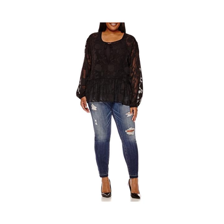 Belle + Sky&trade; Long-sleeve Peasant Top - Plus