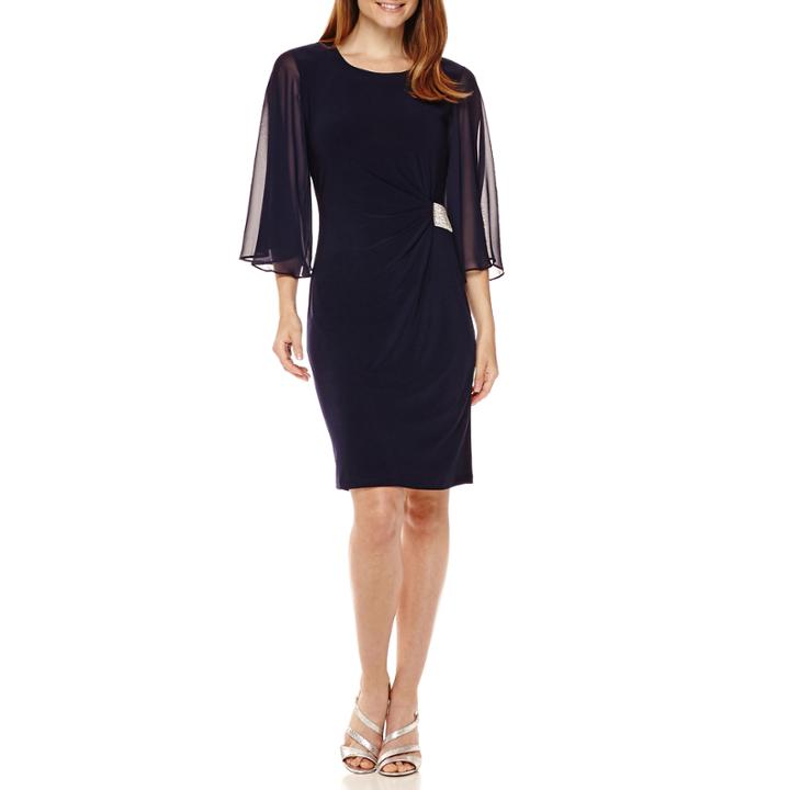 Prelude 3/4-sleeve Rhinestone-trim Shift Dress