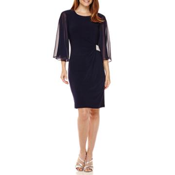Prelude 3/4-sleeve Rhinestone-trim Shift Dress