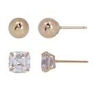 2 Pair Lab Created White Cubic Zirconia 10k Gold Earring Sets