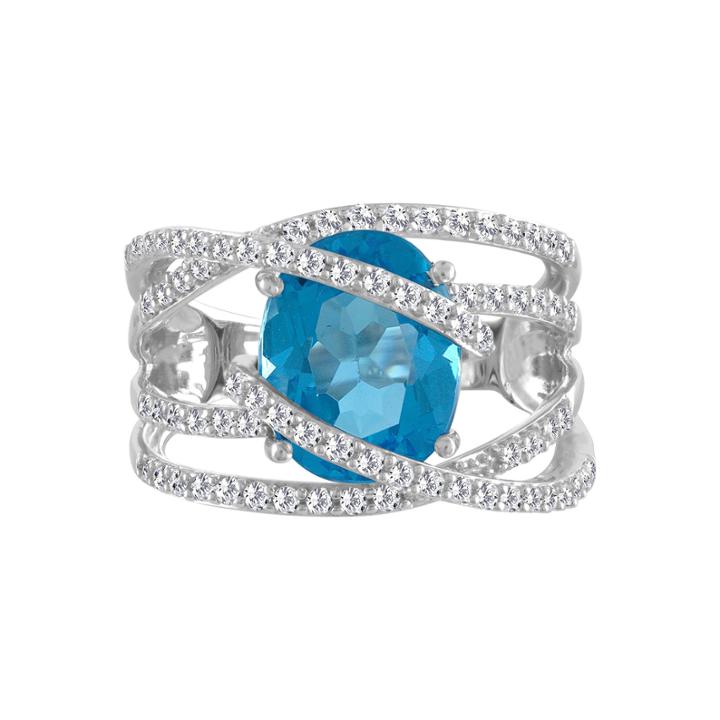 Womens Genuine Blue Topaz & Lab-created White Sapphires Sterling Silver Cocktail Ring
