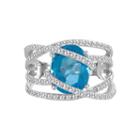 Womens Genuine Blue Topaz & Lab-created White Sapphires Sterling Silver Cocktail Ring