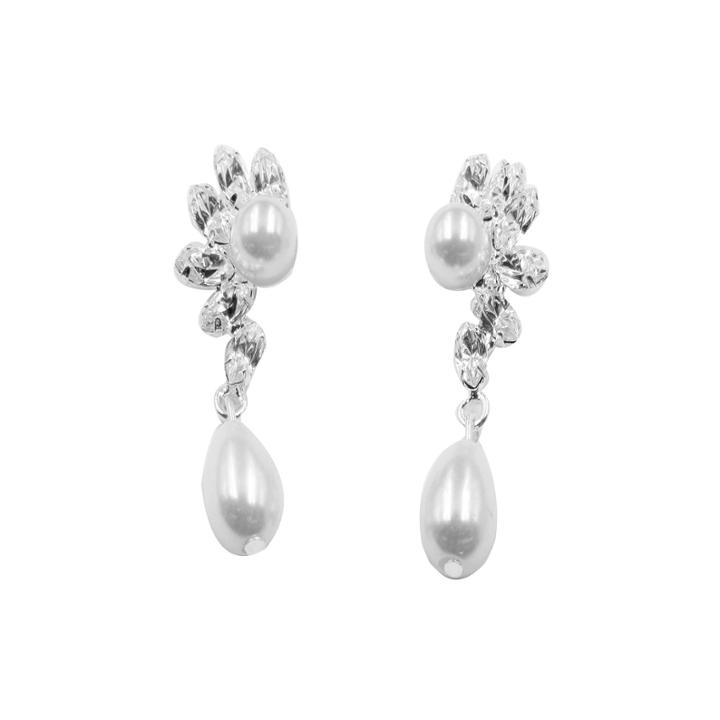 Vieste Silver-tone Simulated Rose Pearl & Crystal Flower Drop Earrings