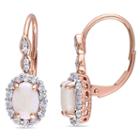 Diamond Accent Genuine Pink Opal Drop Earrings