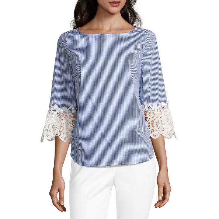 Liz Claiborne Elbow Lace Sleeve Stripe Blouse