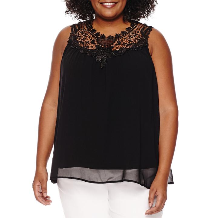 Worthington Sleeveless Lace Yoke Swing Tank - Plus