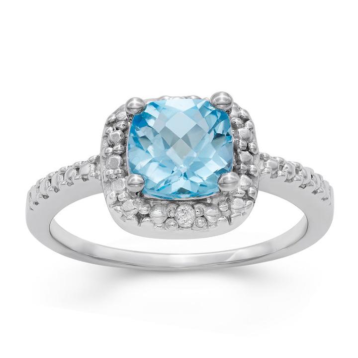 Womens Topaz Blue Sterling Silver Cocktail Ring