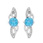 Diamond Accent Genuine Blue Topaz 10k White Gold Round Drop Earrings