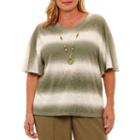 Alfred Dunner Palm Desert Ombre Biadere T-shirt- Plus