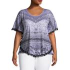 Unity World Wear Short Sleeve Pom Pom Printed Popover - Plus