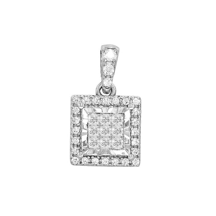 Womens Genuine White Diamond 10k White Gold Pendant Necklace