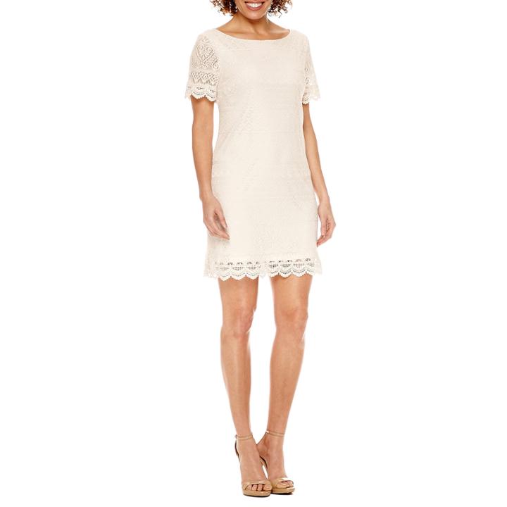 London Style Short Sleeve Lace Shift Dress-petites