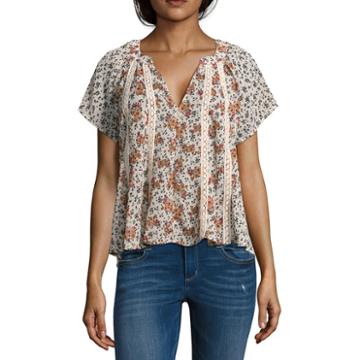 Heart N Soul Short Sleeve V Neck Woven Blouse-juniors
