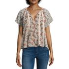 Heart N Soul Short Sleeve V Neck Woven Blouse-juniors
