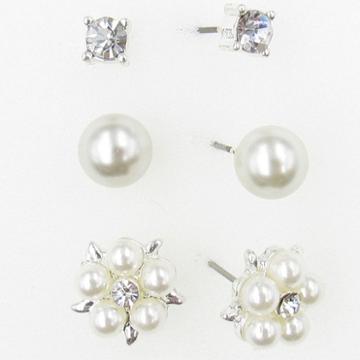 3 Pair Simulated Pearls Earring Sets