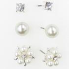 3 Pair Simulated Pearls Earring Sets