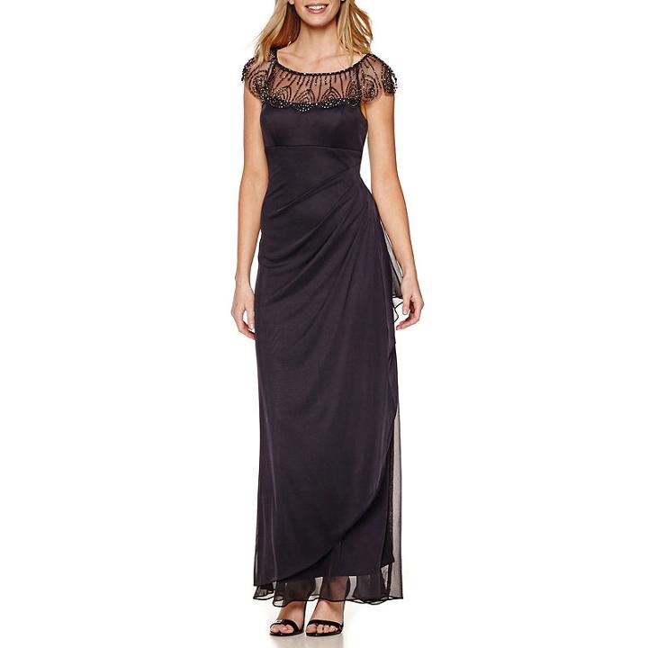 Dj Jaz Cap Sleeve Beaded Neck Formal Gown