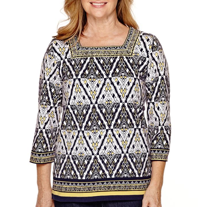 Alfred Dunner Sausalito 3/4-sleeve Squareneck Print Top