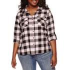 Embossed Plaid Button-front Top - Juniors Plus