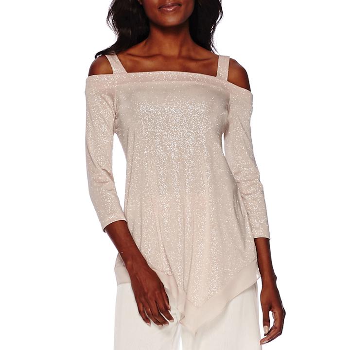 Blu Sage Cold-shoulder Glitter Top