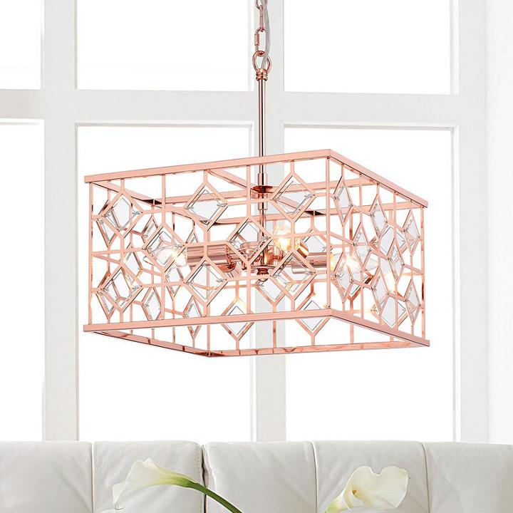 Galiaka Rose Gold Metal/glass 4-inch Square 4-light Cage Pendant