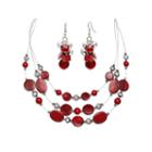 Mixit&trade; Red Bead Cluster Earring And 3-row Illusion Necklace Set