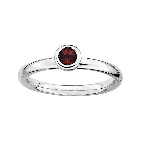 Personally Stackable 4mm Round Genuine Garnet Ring