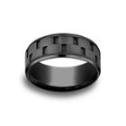 Mens Comfort Fit 8mm Black Titanium Link Inlay Wedding Band