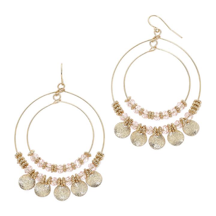 Mixit&trade; Pink Bead Double-wire Hoop Earrings