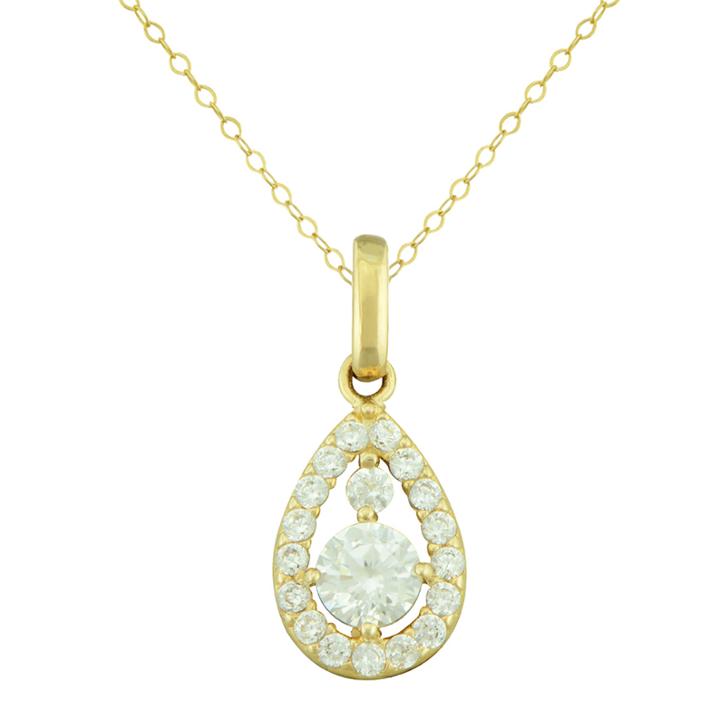 Petite Lux&trade; Cubic Zirconia 10k Yellow Gold Teardrop Pendant Necklace